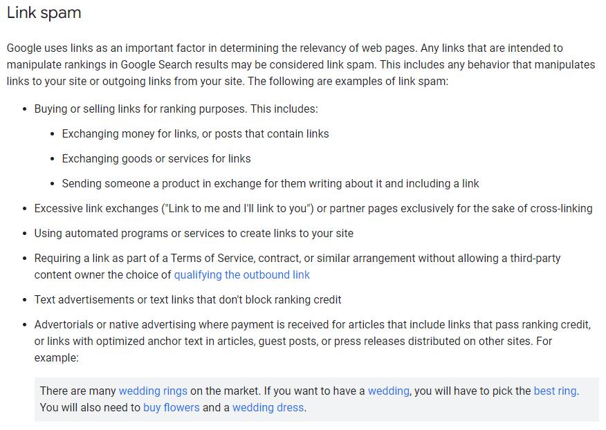 google na temat spamu linkowego